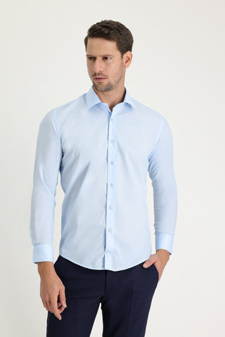  Uçuk Mavi Uzun Kol Slim Fit Dar Kesim Klasik Pamuklu Gömlek
