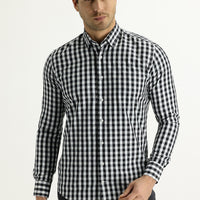 Black Long Sleeve Slim Fit Narrow Cut Plaid Cotton Shirt