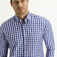 Medium Navy Long Sleeve Slim Fit Plaid Shirt