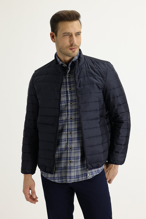 Medium Navy Slim Fit Quilted Sport Jacket