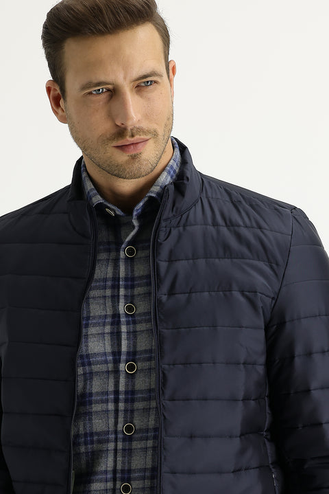Medium Navy Slim Fit Quilted Sport Jacket