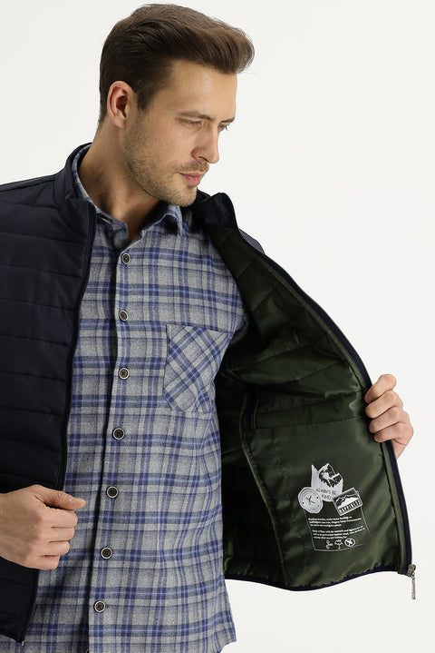 Medium Navy Slim Fit Quilted Sport Jacket