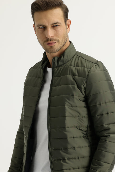 Medium Khaki Slim Fit Quilted Sport Jacket