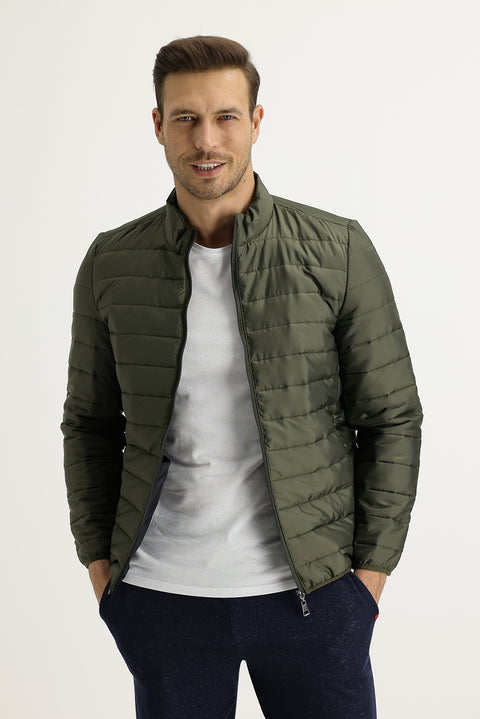 Medium Khaki Slim Fit Quilted Sport Jacket