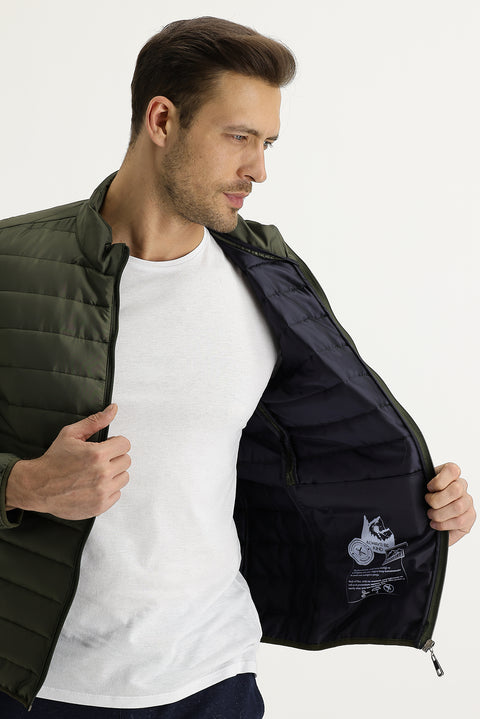 Medium Khaki Slim Fit Quilted Sport Jacket
