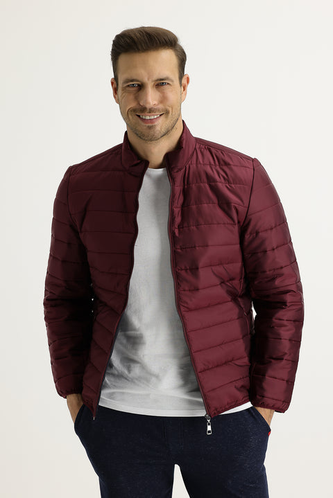 Wine Burgundy Slim Fit Quilted Sport Jacket