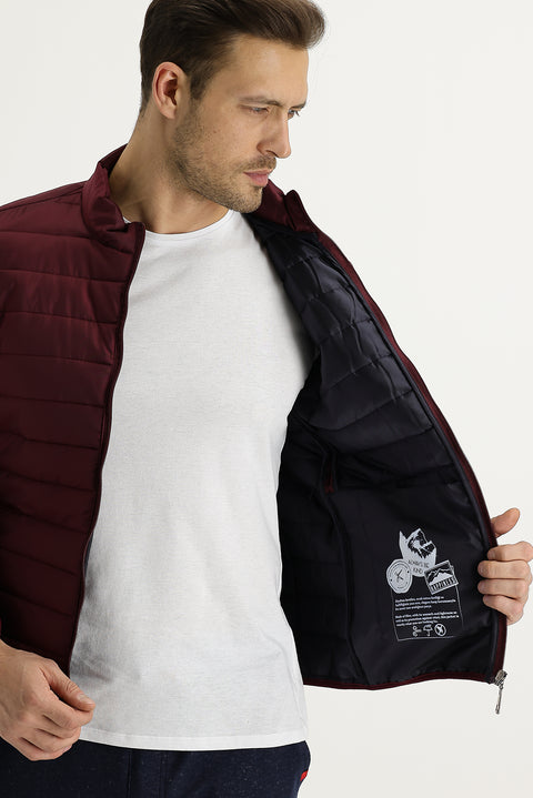 Wine Burgundy Slim Fit Quilted Sport Jacket