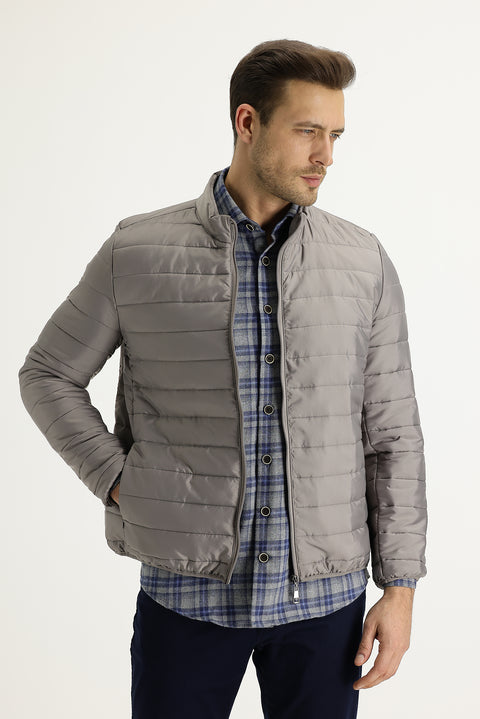 Medium Mink Slim Fit Narrow Cut Quilted Sport Jacket