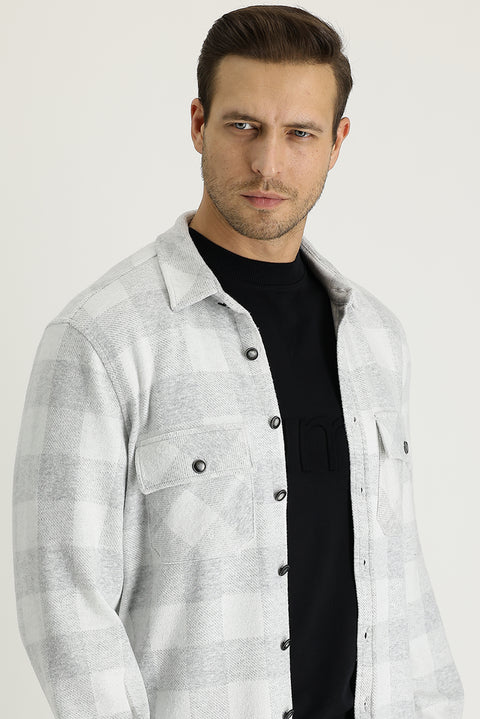 Light Grey Slim Fit Plaid Shacket Shirt/Jacket