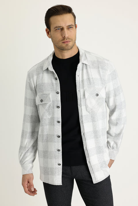 Light Grey Slim Fit Plaid Shacket Shirt/Jacket