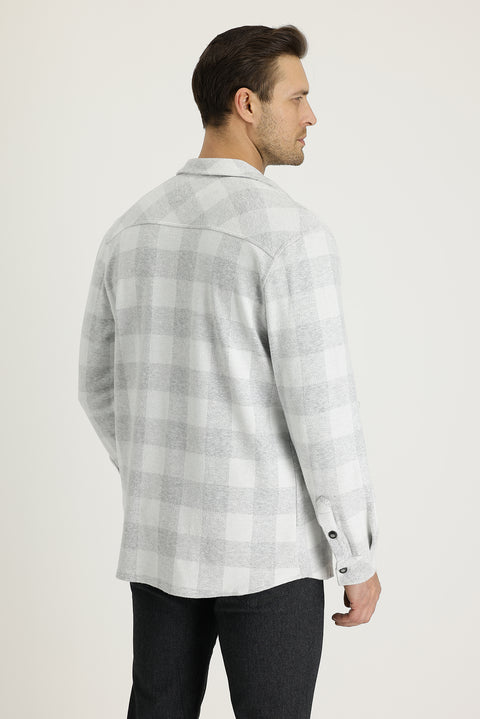 Light Grey Slim Fit Plaid Shacket Shirt/Jacket