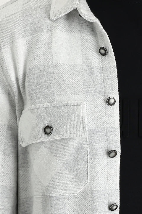 Light Grey Slim Fit Plaid Shacket Shirt/Jacket