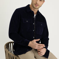 Medium Navy Slim Fit Narrow Cut Shacket Cotton Shirt / Cotton Jacket