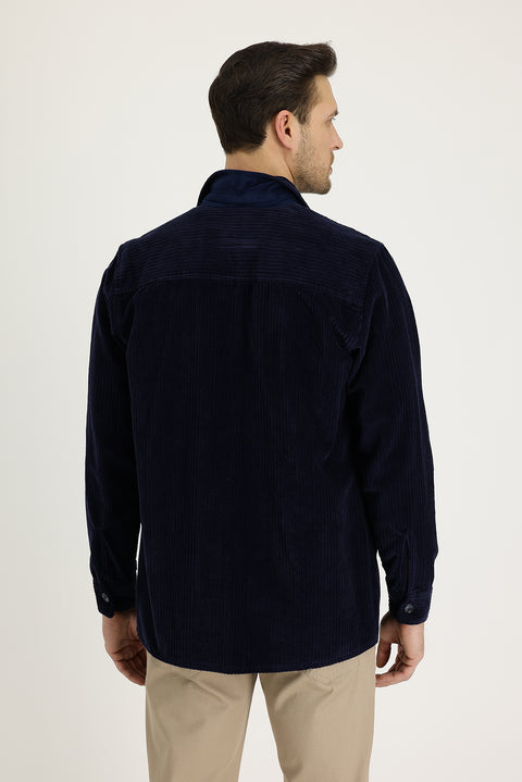 Medium Navy Slim Fit Narrow Cut Shacket Cotton Shirt / Cotton Jacket