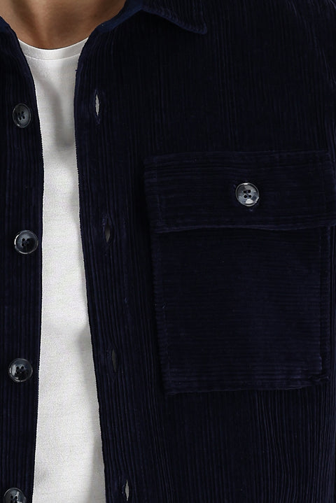 Medium Navy Slim Fit Narrow Cut Shacket Cotton Shirt / Cotton Jacket