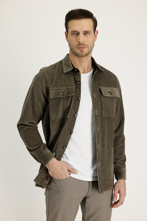 Medium Mink Slim Fit Narrow Cut Shacket Cotton Shirt / Cotton Jacket
