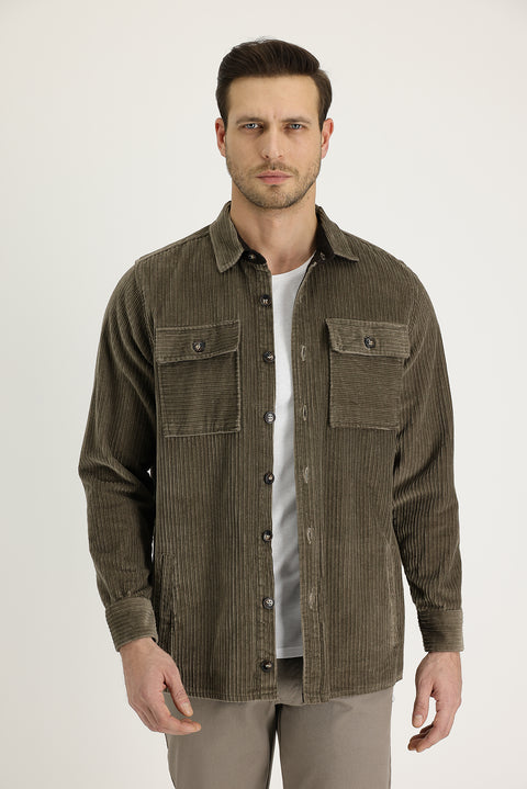 Medium Mink Slim Fit Narrow Cut Shacket Cotton Shirt / Cotton Jacket