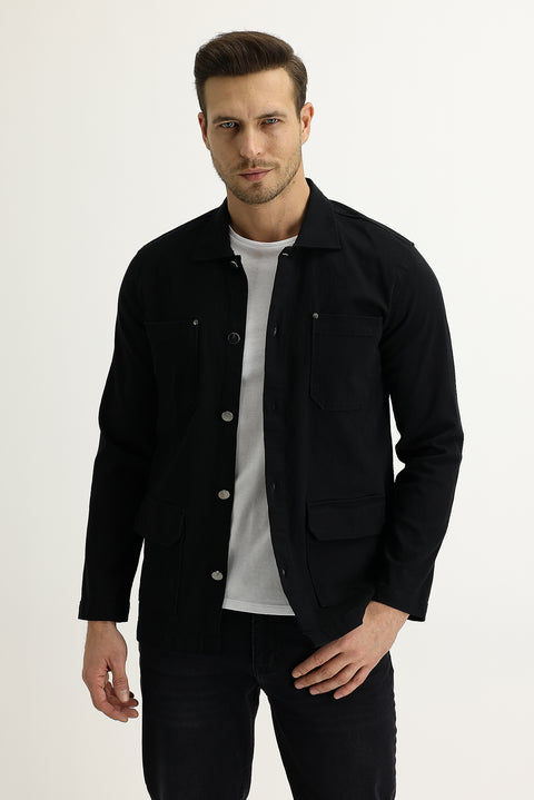 Siyah Slim Fit Dar Kesim Shacket Gömlek / Mont