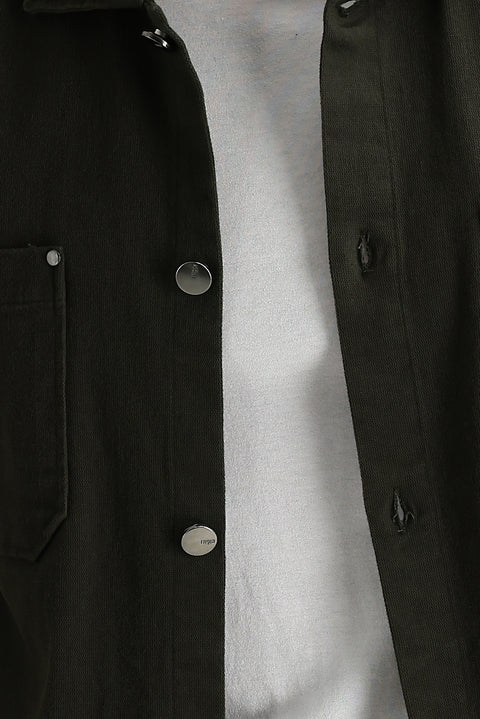 Asker Haki Slim Fit Dar Kesim Shacket Gömlek / Mont
