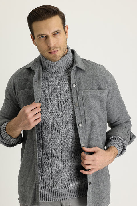 Medium Grey Slim Fit Shacket Shirt/Jacket