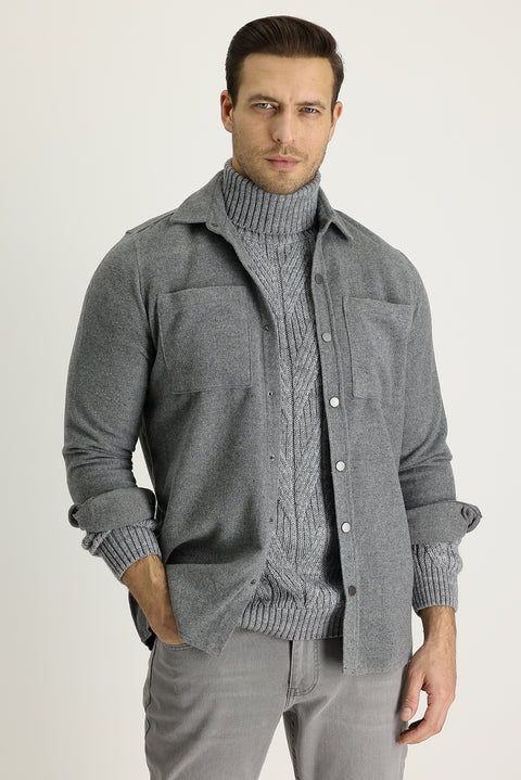 Medium Grey Slim Fit Shacket Shirt/Jacket