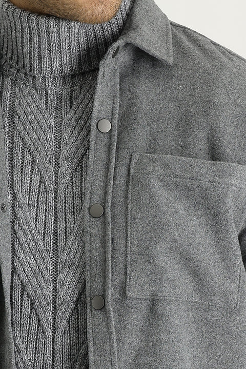 Medium Grey Slim Fit Shacket Shirt/Jacket