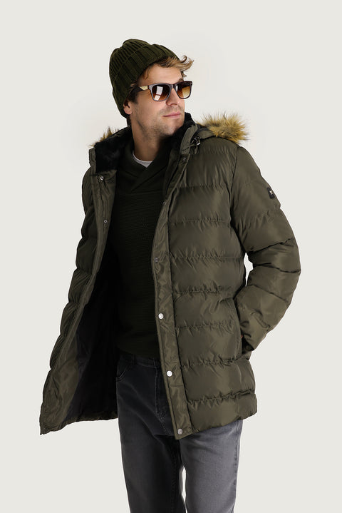 Medium Khaki Hooded Puffy Sports Jacket