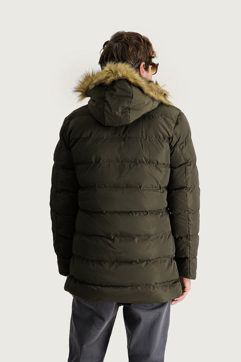 Medium Khaki Hooded Puffy Sports Jacket