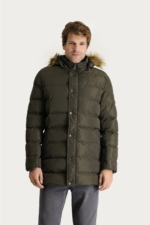 Medium Khaki Hooded Puffy Sports Jacket