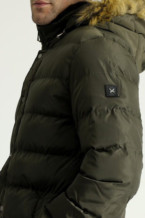 Medium Khaki Hooded Puffy Sports Jacket