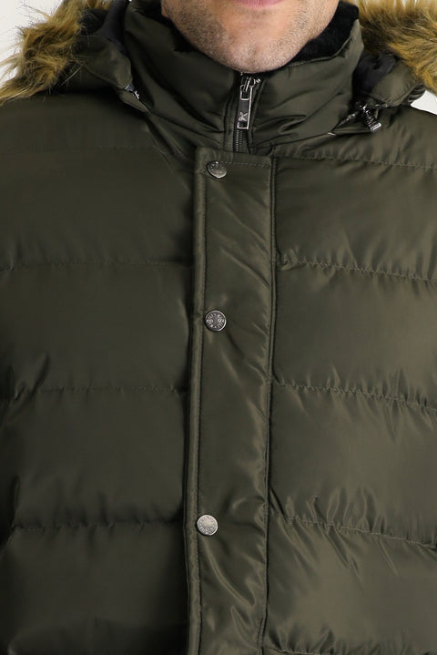 Medium Khaki Hooded Puffy Sports Jacket