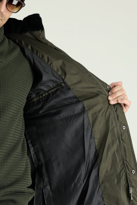 Medium Khaki Hooded Puffy Sports Jacket