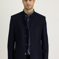 Dark Navy Slim Fit Narrow Cut Wool Coat