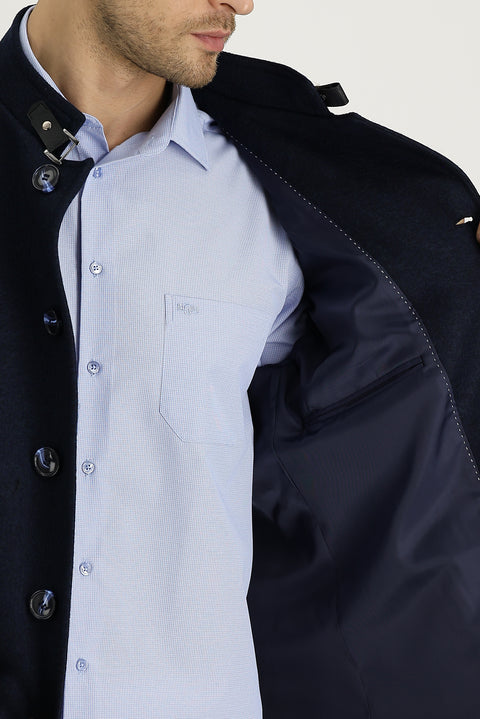 Dark Navy Slim Fit Narrow Cut Wool Coat