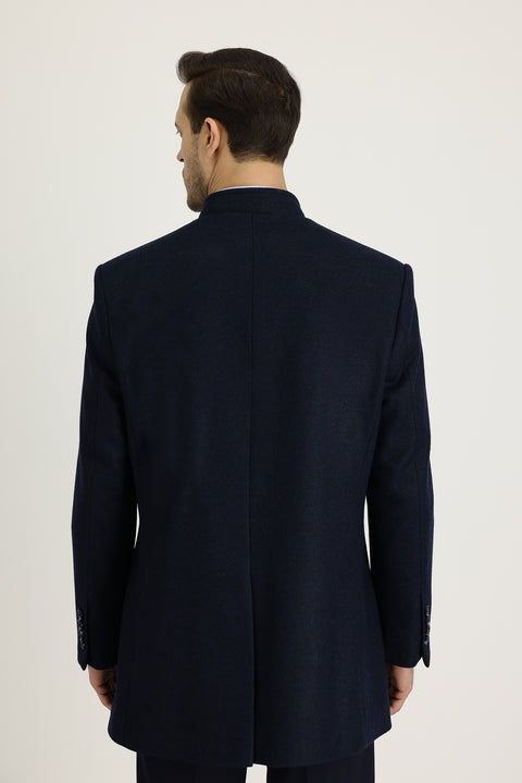 Dark Navy Slim Fit Narrow Cut Wool Coat