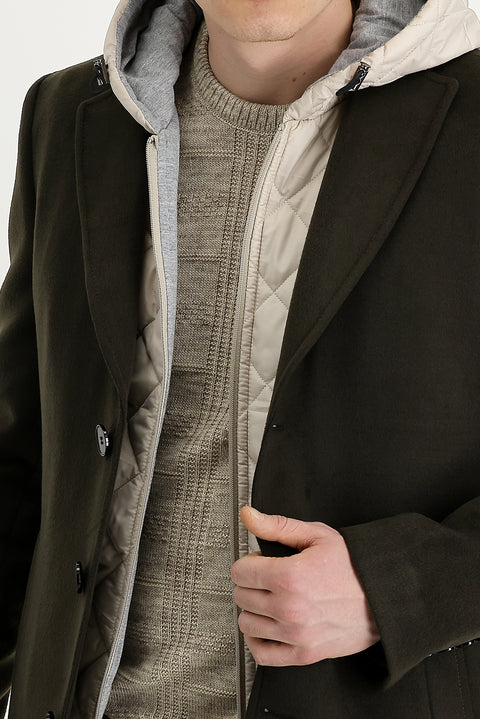 Asker Haki Slim Fit Dar Kesim Yelekli Kaban