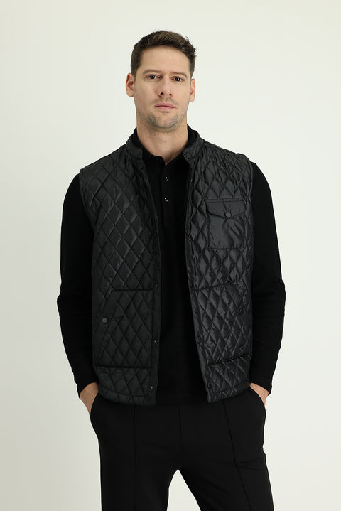 Siyah Slim Fit Dar Kesim Spor Yelek