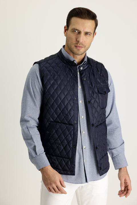 Dark Navy Slim Fit Quilted Vest