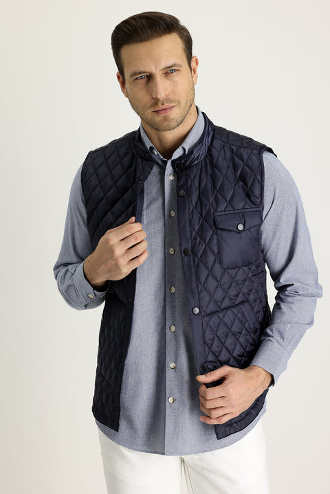 Dark Navy Slim Fit Quilted Vest