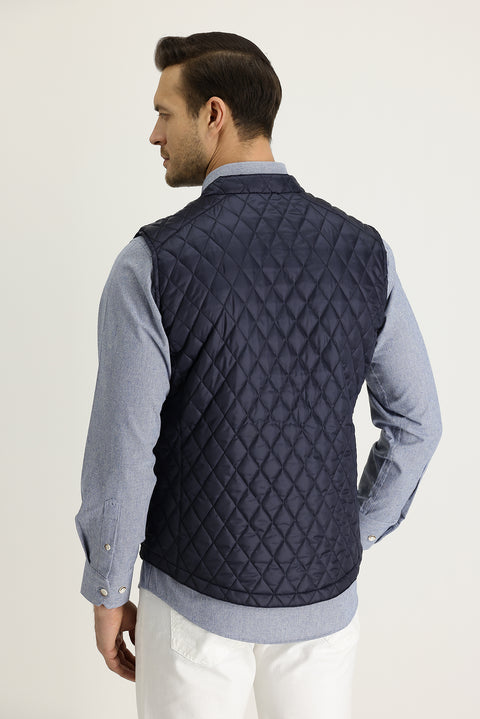 Dark Navy Slim Fit Quilted Vest