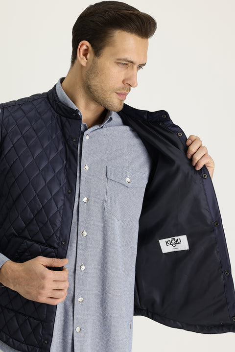 Dark Navy Slim Fit Quilted Vest
