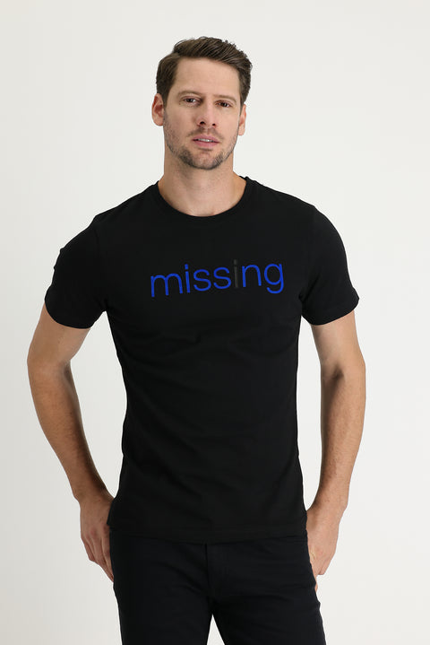 Black Crew Neck Patterned Slim Fit T-shirt