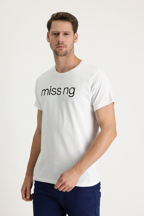 White Crew Neck Patterned Slim Fit T-shirt