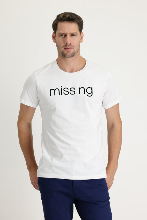 White Crew Neck Patterned Slim Fit T-shirt
