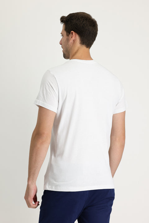 White Crew Neck Patterned Slim Fit T-shirt
