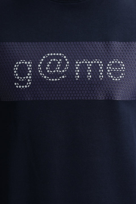 Medium Navy Crew Neck Slim Fit Printed Sweatshirt