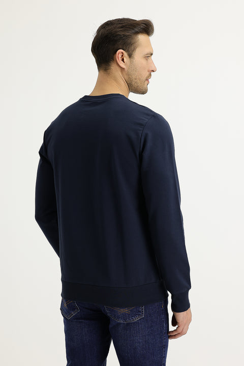 Medium Navy Crew Neck Slim Fit Printed Sweatshirt