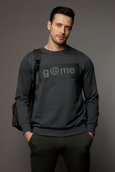 Koyu Antrasit Bisiklet Yaka Slim Fit Dar Kesim Sweatshirt