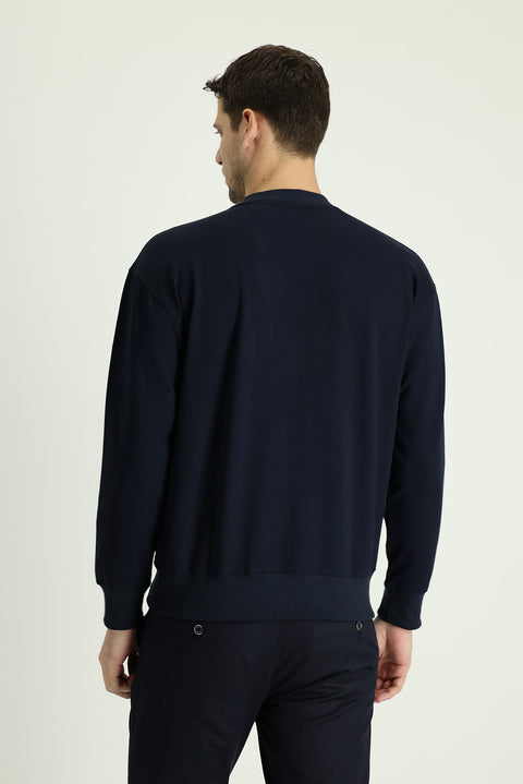 Medium Navy Crew Neck Slim Fit Sweatshirt