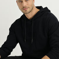 Black Hooded Printed Cotton Sweatshirt